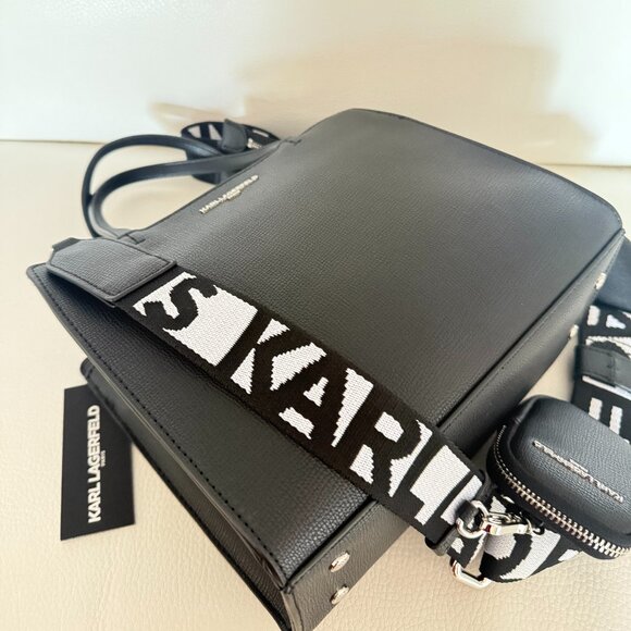 KARL LAGERFELD PARIS MAYBELLE SATCHEL CROSSBODY BAG PURSE AIRPOD CASE BLACK $198 - Picture 8 of 10